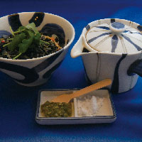 Asakusa-style chazuke rice bowl topped with dried seaweed